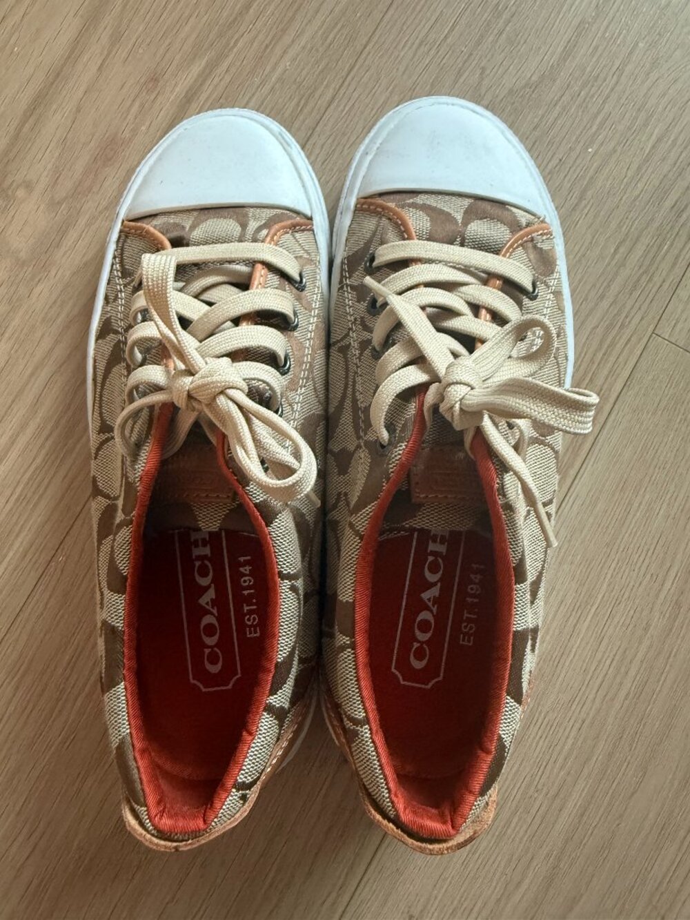 Coach Bobbi Signature Khaki Brown Canvas Low Top Sneakers Women's Size 7B